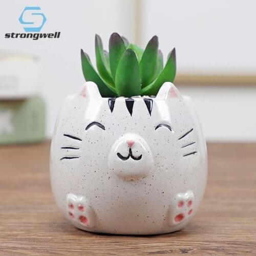 Strongwell Fairy Garden Decoration Flower Pot Pure Handcirafts Painted Ceramic Planter Succulent Flowerpots Office Decoration