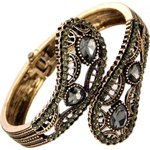 Sunspicems Vintage Bohemia Bangle Bracelet Bridesmaid Sleeve Women Open Sleeve Cuff Bracelet Gray Crystal Indian Bijoux 2021