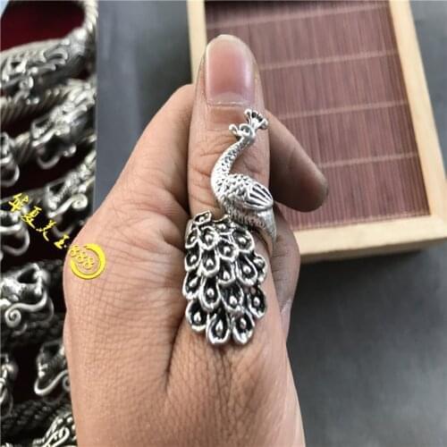 Tibetan Handmade Silver Ring Miao Silver Mens and womens Antique Silver Ring Peacock