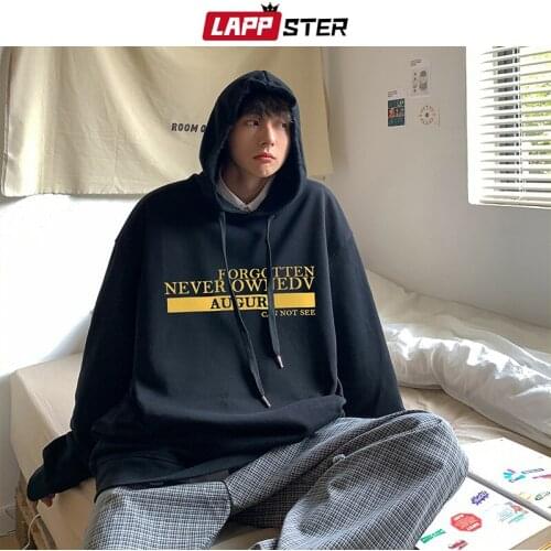 LAPPSTER Men Colorful Japanese Streetwear Hooded Hoodies 2021 Mens Harajuku Korean Fashion Sweatshirts Male Y2k Vintage Hoodies