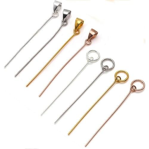 Solid 925 Silver DIY Pin & Needle With Drop /Round Circle Shape Buckle Head /Finding For Bead Pendant Charm Connector Accessory