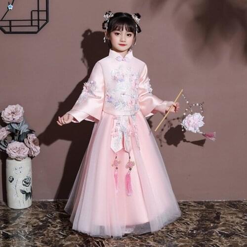 Vintage Chinese Traditional Hanfu Party Dress Kids Girl Fairy Princess Performance Costume Elegant Kid Embroidery Tang Suit