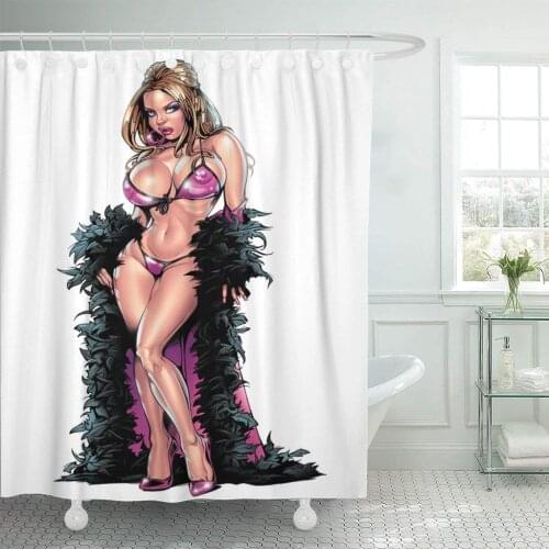 Pink Angel Happy Valentine Day Pinup Girl Beautiful Beauty Shower Curtain Waterproof Polyester Fabric 72 x 72 Inches with Hooks