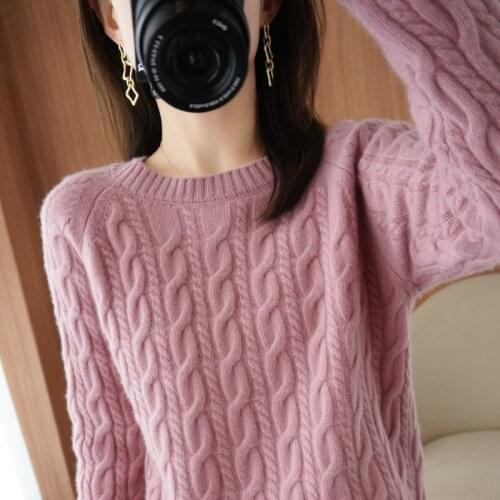 High-End 2021 Autumn Winter Double Thickening Loose 100% Wool O-Neck Sweater Womens Cashmere Knitted Girl Clothes Outwear