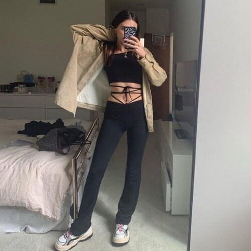 Womens High Waist Bandage Long Pants 2021 NEW Ladies Solid Color Straight Pants Elegant Sexy Trousers Female