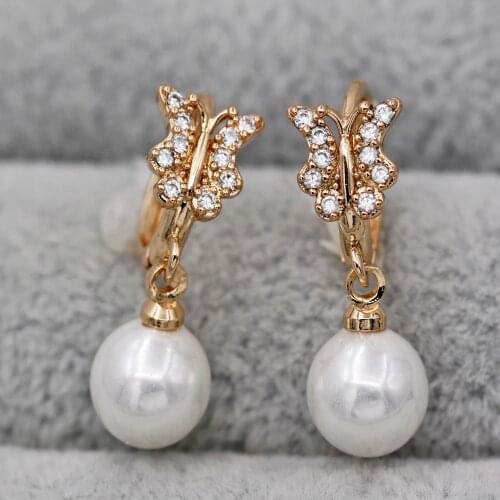 Jewelry New Trendy Design Gold Color Pearl Hoop Earrings For Womens earrings butterfly Earring for Wedding accessories Gift