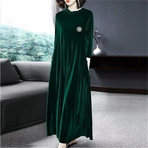 Women 2020 Autumn Winter Velvet Dress Vintage Elegant Party Dresse Casual Loose Wrist Sleeve Dress Plus Size Vestidos M-7XL 8XL