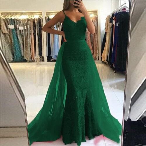 2020 Formal Dress Women Elegant V-neck Green Lace Mermaid Evening Dresses Long vestidos largos de fiesta