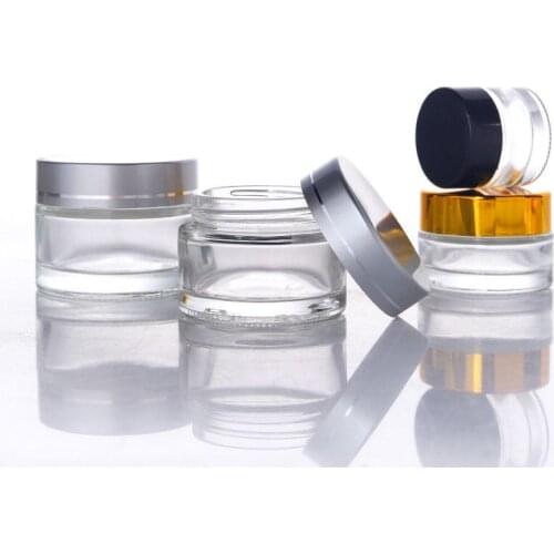 10pcs/lot 5g 10g 15g 20g 30g 50g Clear Glass Cream Container Jar with Gold Silver Black Cap Transparent Glass Cosmetic Case