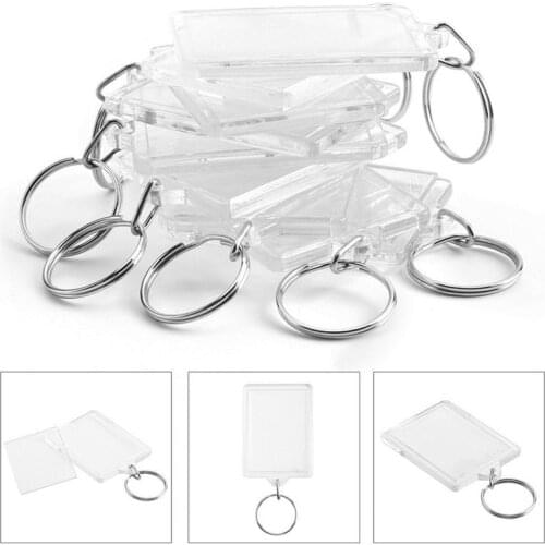 100pcs Rectangle Transparent Blank Acrylic Insert Photo Picture Frame Keyring Keychain Key Holder DIY Split Ring Key Chain Gift