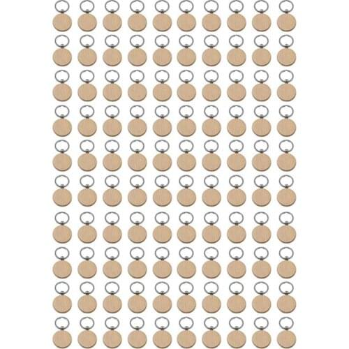 100Pcs Blank Round Wooden Key Chain Diy Wood Keychains Key Tags Can Engrave Diy Gifts