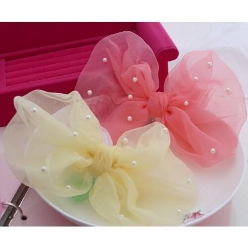 Pet accessories Korean gauze Ribbon Pearl Big Dog hair clip dog bow hairpin pet grooming 12pcs