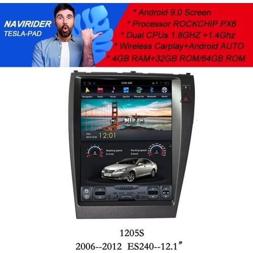 Car Radio Player GPS Navigation PX6 12.1 Tesla Screen Android 9 Multimedia For LEXUS ES350 ES ES240 Stereo Head Unit