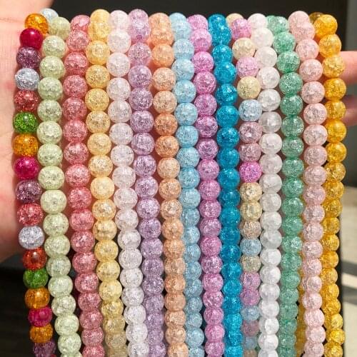 White Snow Cracked Crystal Beads 6/8/10mm Multicolor Round Loose Quartz Crystal Beads for Jewelry Making DIY Bracelet 15inch