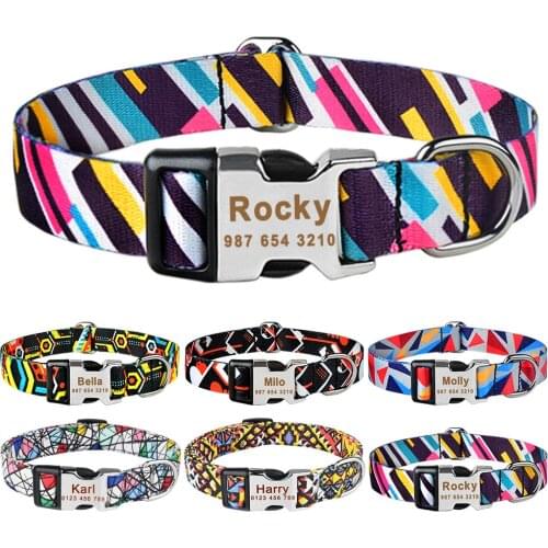 Free Custom Nameplate Dog Collar Adjustable Nylon Personalized Collar Printed ID Tag Small Large Medium Pet Engraved Dogs Collar