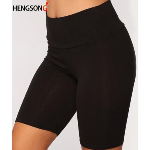 Black Shorts Bodycon Streetwear Women Thin Fitness Short Pants Casual Ladies Slim Pants High-Waist Summer Bottom Knee-Length
