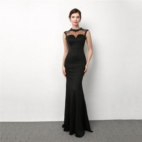 Corzzet Women Fashion 2018 Black Transparent Beading Neck Sleeveless Long Mermaid Sexy Slim Party Club Dresses Vestidos
