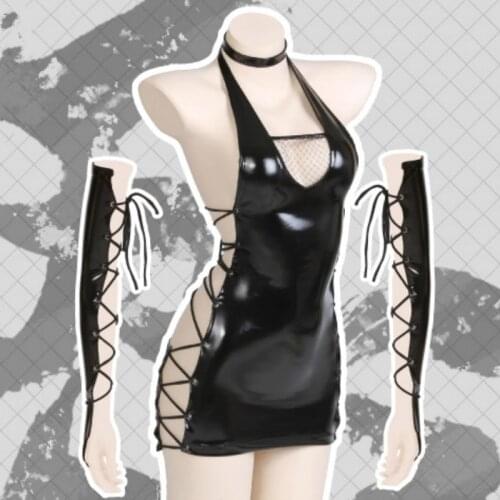 Cos Upper Ninja Cosplay Costume Leather Clothing Set Lacquer Coat Latexsuit Black