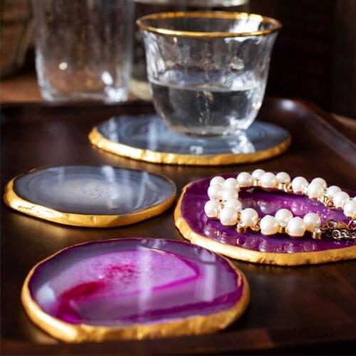 Colorful Natural Agate Stone Coaster Entry Luxury Coffee Cup Mat Home Decorative Agate Insulation Coasters Upscale Candle Pads