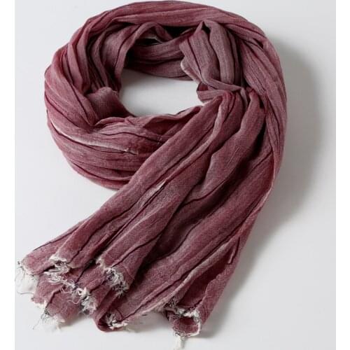 [DIFANNI]Winter Men Scarf Linen Echarpe Foulard Scarf & shawl Multi Colors Soft Linen Scarf Large texture Vintage Crinkle Scarf