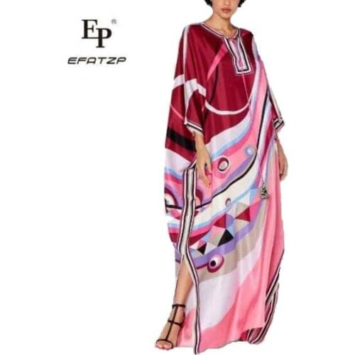 [Efatzp] 2021 new fashion summer dress Red bohemian style print loos hit length high color multi-element elegant