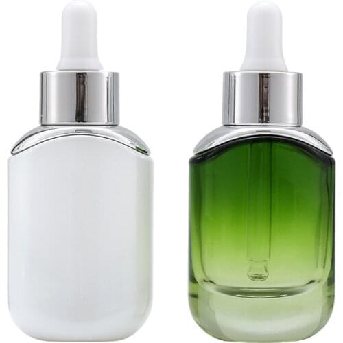 30ml Green Glass Essential Oil Dropper Vials Porcelain White Round Flat Refillable Bottle Cosmetic Packaging Container 10pieces