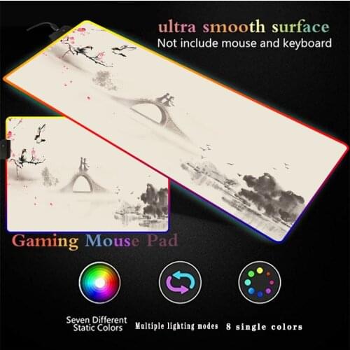 Mountain River Scenery Large RGB Mouse Pad Xxl Gaming Glow Mousepad LED Mouse Carpet Big Mause Pad PC Desk Pad Mat with Backlit