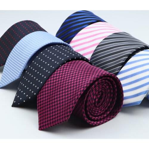 New Classic Strieped Dot Ties For Men Jacquard 7cm Polyester Narrow Tie Skinny Wedding Groom Business Necktie Suit Shirt Gift