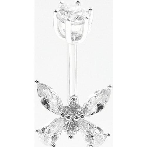 925 sterling silver belly button cubic zircon butterfly shape navel rings piercing jewelry