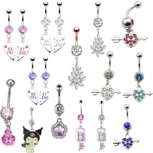 14G Cute Belly Piercing Ring Surgical Steel Sexy Navel Piercing Heart Belly Bar Keys Navel Rings Jewelry