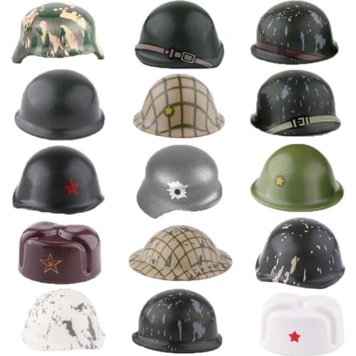 MOC WW2 Military US Helmet Building Blocks Germany Soldier Figure Parts Weapon British Beret Soviet Accessories Bricks Model Toy