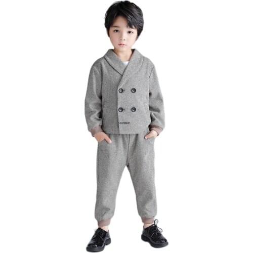 Korea Boys Jacket +Pants 2Pcs Clothing Set Kids Photograph Set Formal Wedding Suit School Children Host Performance Prom Dress