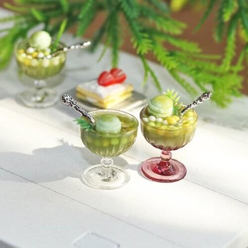 1PCS 1/12 Scale Miniature Dollhouse Matcha Flavor Syrup Ice Cream Cup Mini Kitchen Play Doll Food Toy Accessories