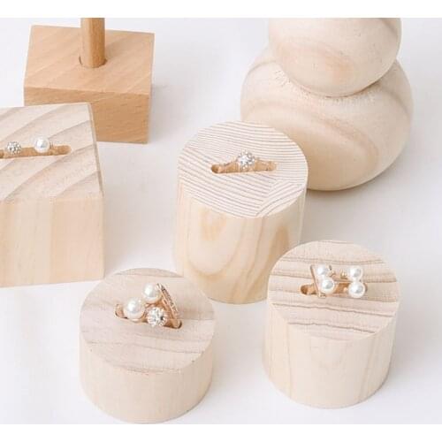 New Vintage Wooden Ring Jewelry Display Stand Holder Round Square Solid Wood Rings Storage Organizer Rack Showcase