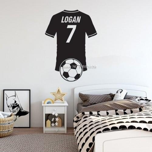 Personalized Soccer T-shirt Wall Decal Custom Boy Name Football Sticker Art Boys Room Wall Murals Wall Stickers 40*56cm LC1698