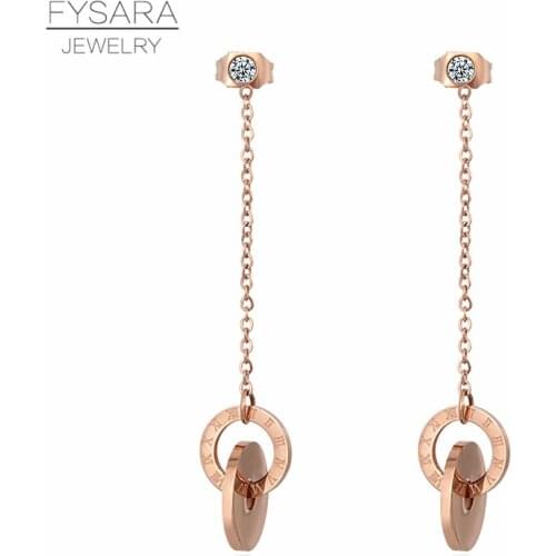 FYSARA Luxury Design Round Circles Long Chain Earrings Women Fashion Jewelry Classic Roman Numeral Zirconia Drop Long Earrings