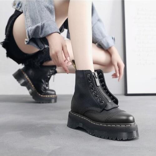 Genuine Leather Marten Boots for Women Ladies Ankle Platform Lining Female Booties Shoes Woman Casual Chunky Hot Sale