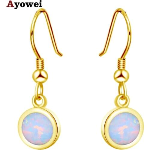 Ayowei retro yellow gold color white opal drop earrings anniversary gift female exclusive OE783A