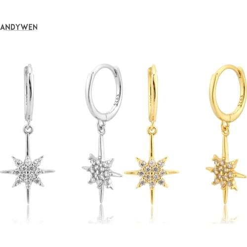 ANDYWEN 925 Sterling Silver Gold Snowflowe Zircon CZ Pendant Piercing Drop Earring Fashion 2020 Fine jewelry Circle Luxury