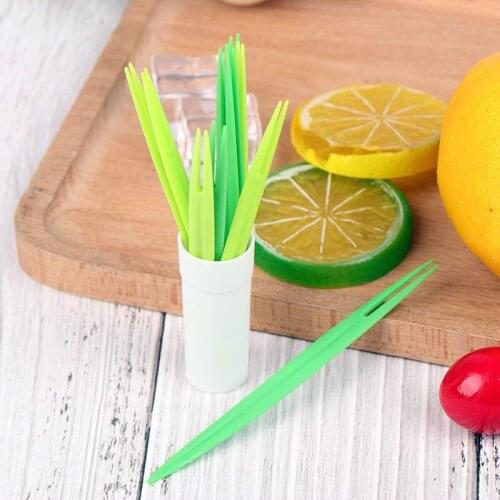 Cute Bamboo Leaf-Shaped Fork Multifunction Green Fruit Fork Festival Party Kitchen Supplies