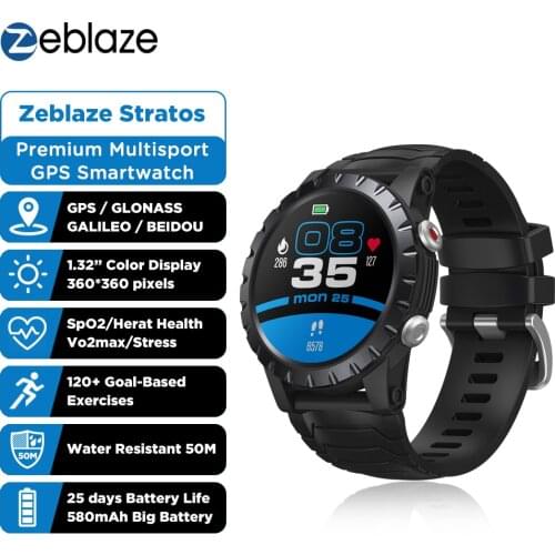 New 2021 Zeblaze Stratos Sports Smart Watch gps GPS GLONASS GALILEO Heart Rate SpO2 VO2max Stress 25 days Battery Life WR 5 ATM