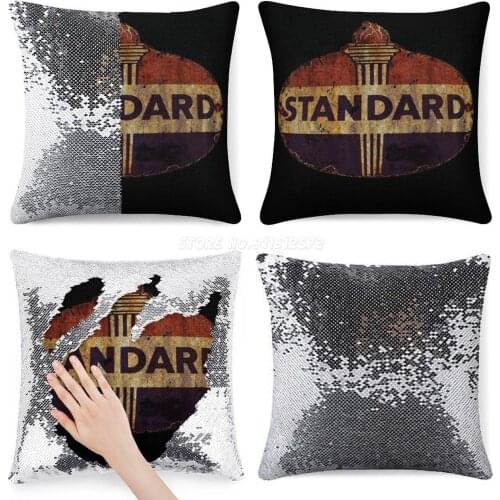 Standard Oil Vintage Sign Sequin Pillowcase Glitter Pillow Case for Sofa Decorative Party Standard Oil Vintage Sign Gas Station