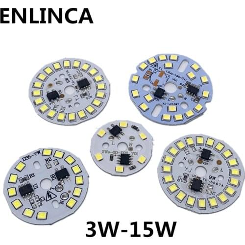 10pcs 3W 5W 7W 9W 12W 15W 18W AC 220v SMD2835 LED PCB With Integrated IC Driver Warm white/ White Driverless Aluminum Lamp Plate