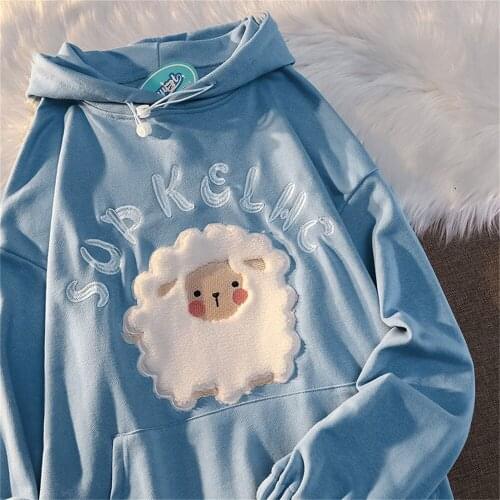 Little Lamb Cute Hoodie Sweatshirt Autumn Women Loose Long Sleeve Hip Hop Kawai Girls Oversize Korean Style Hoodies Coats