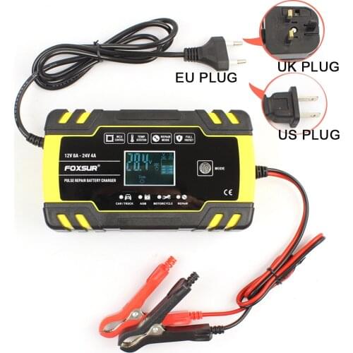 Full Automatic Smart Car Battery Charger Jump Starter Wire For 12/24V Car Battery LCD Display With 3 Charge Stages 12V 8A 24V 4A