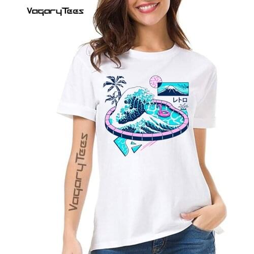 The Vapor Wave Pool of Aesthetic T-Shirt Women Tumblr 90s And Fuji Mountain Fashion Graphic Tee Summer Woman Tops Casual T Shirt