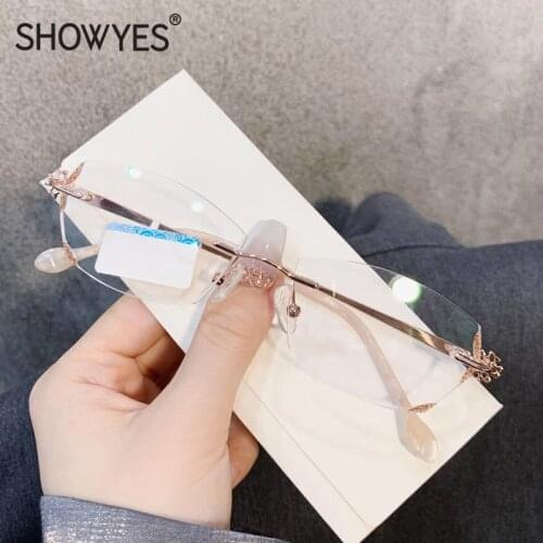 Lady Reading Glasses Women Rimless Eyeglasses Snowflake Frameless Computer Presbyopic Diamond High Clear Lens Womens Eyewear