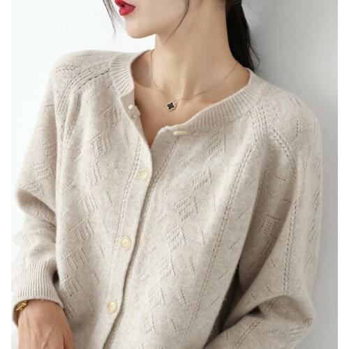 Cardigan womens 2020 winter new solid color wool knit top oversized cashmere sweater O neck jacket warm hot sale