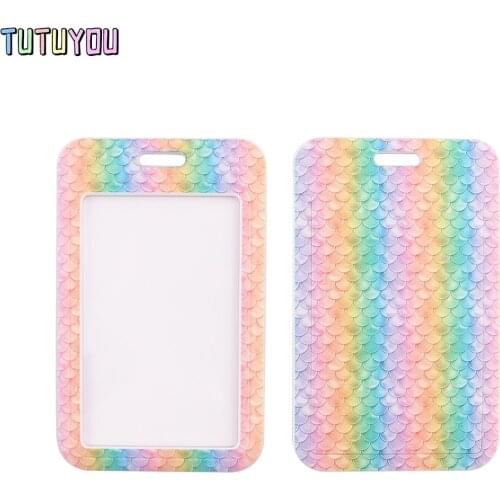 1pcs PC3041 Colored Mermaid Scales Fashion Card Holder ID Holder Bus Card Holder Staff Card DIY Hang Rope Lariat Lanyard