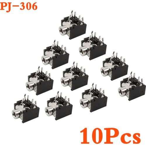 10Pcs PJ-306 3.5mm Headphone Socket Stereo Channel Audio Connector PJ-306 3.5mm 5 Pin DIP Thread Interface Headphone Female Jack